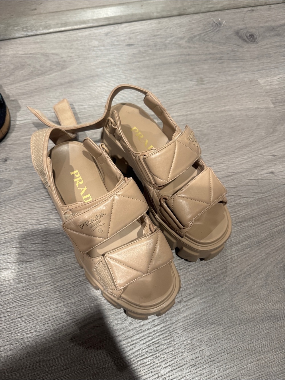 Prada Beige Quilted Leather Platform Sandals